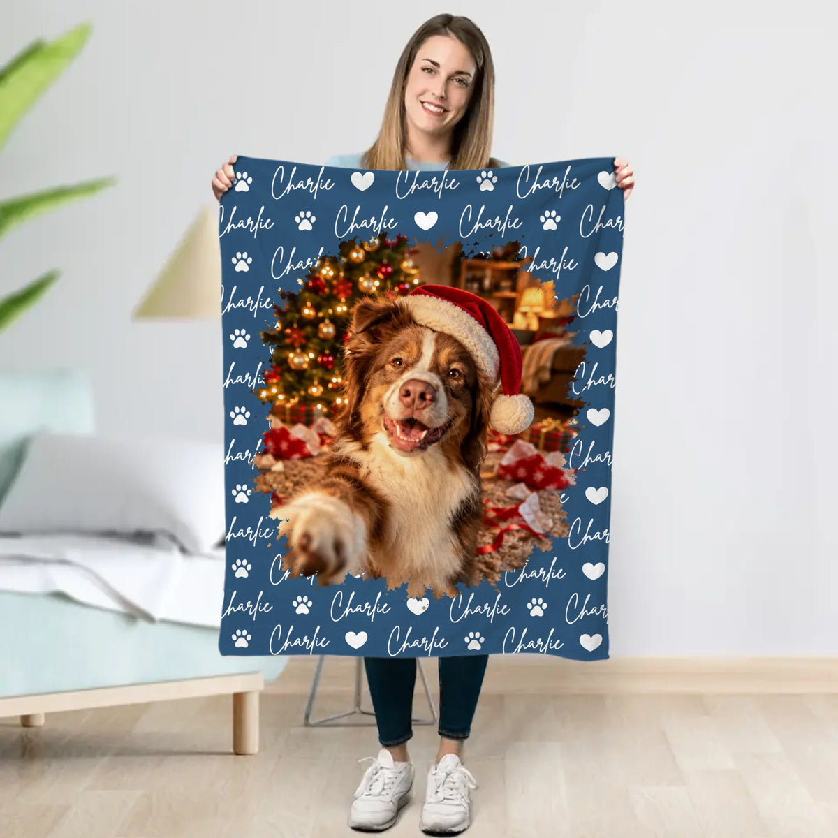 Personalised Blanket - Photo Christmas Dog Selfie Humor