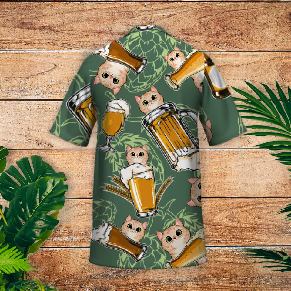 Beer with curious cats - Personalised hawaiian shirt