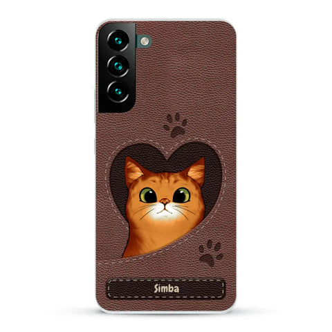 Cat heart leather look - Personalised Phone Case - Featured Image