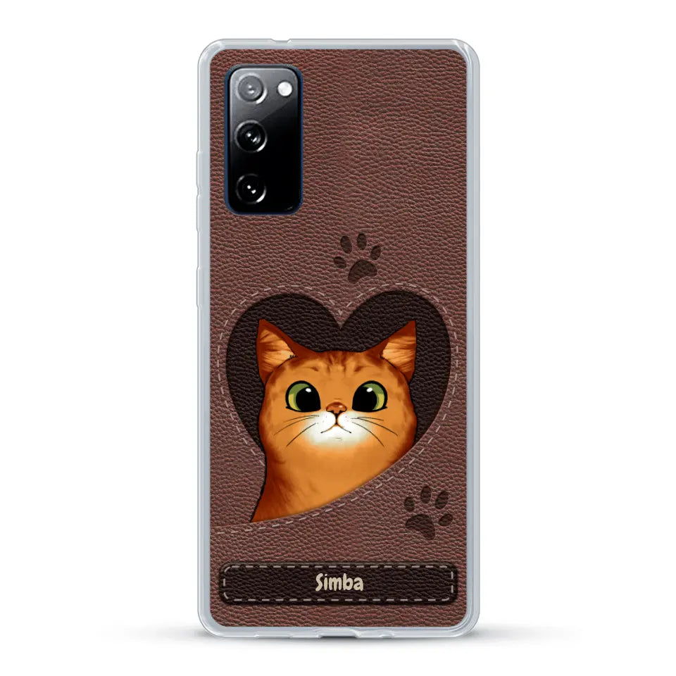 Cat heart leather look - Personalised Phone Case