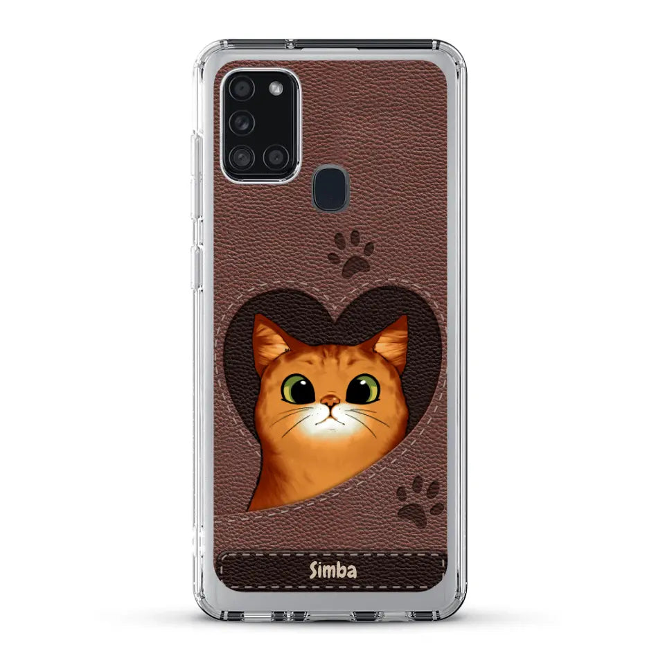 Cat heart leather look - Personalised Phone Case