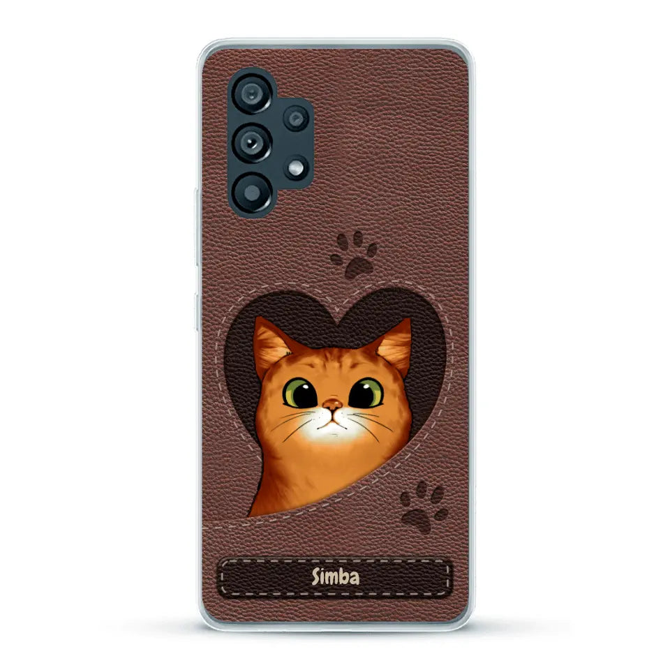 Cat heart leather look - Personalised Phone Case