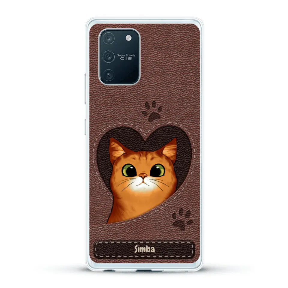 Cat heart leather look - Personalised Phone Case