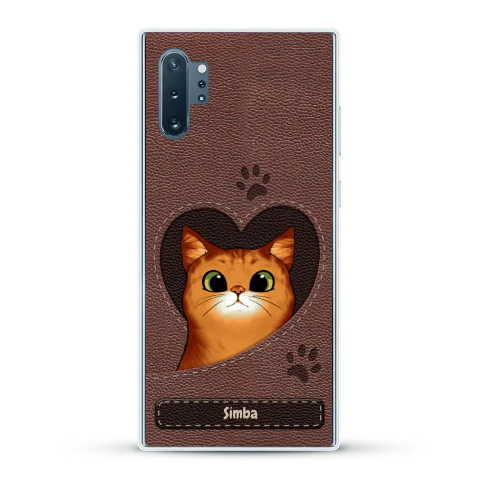 Cat heart leather look - Personalised Phone Case