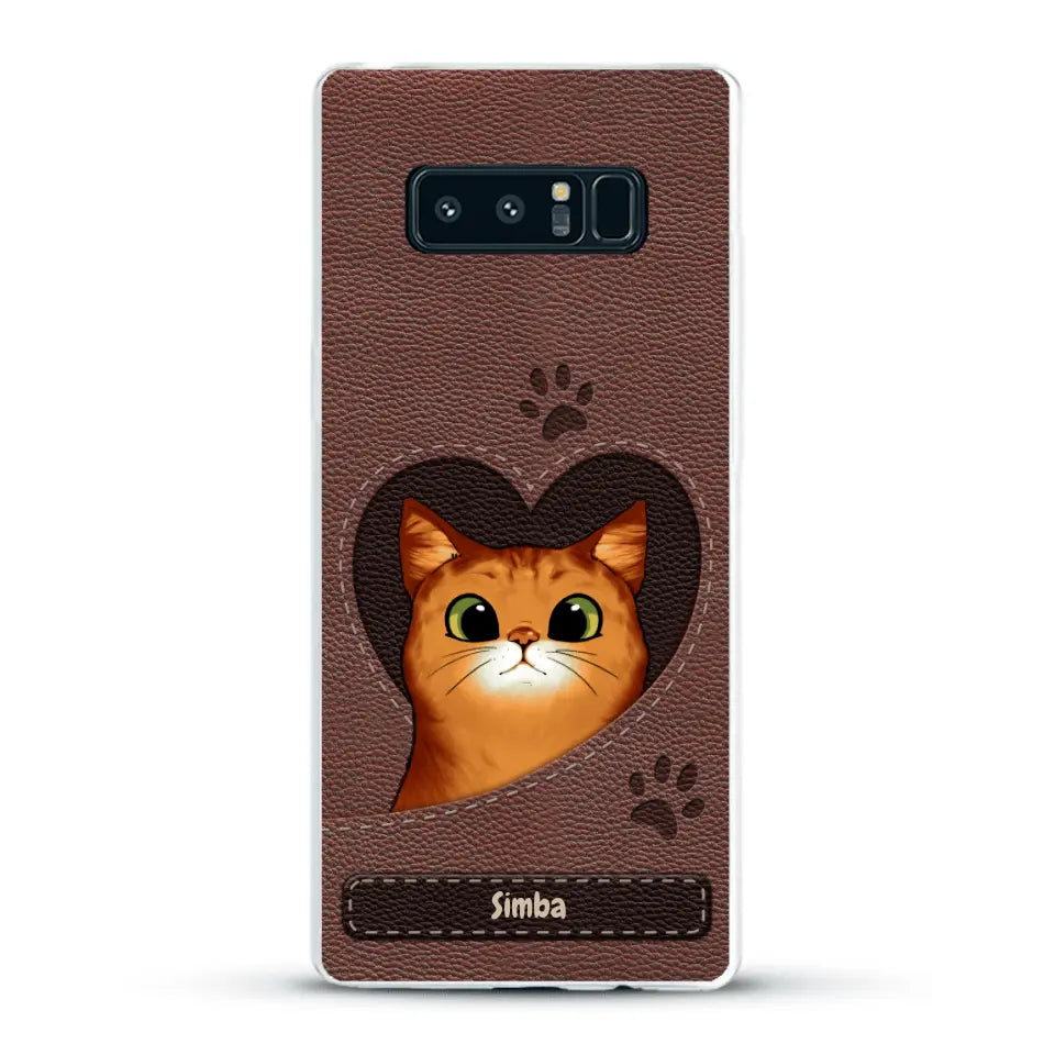 Cat heart leather look - Personalised Phone Case