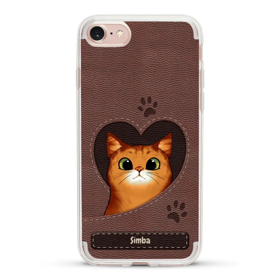 Cat heart leather look - Personalised Phone Case