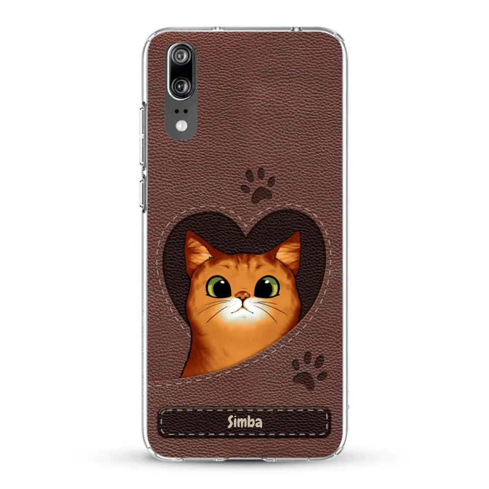 Cat heart leather look - Personalised Phone Case