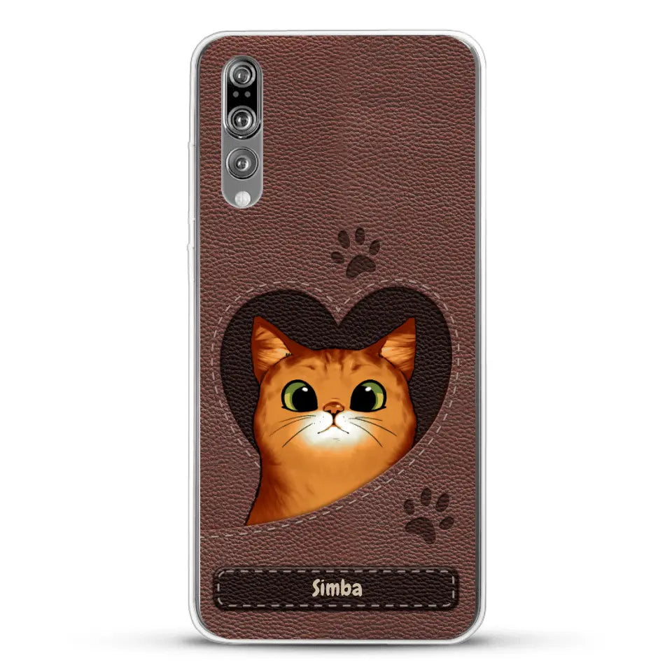 Cat heart leather look - Personalised Phone Case