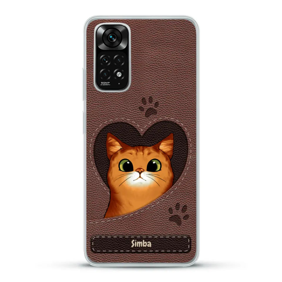 Cat heart leather look - Personalised Phone Case