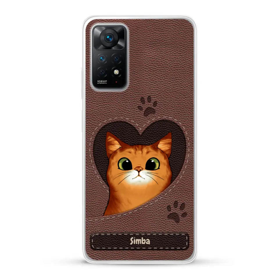 Cat heart leather look - Personalised Phone Case