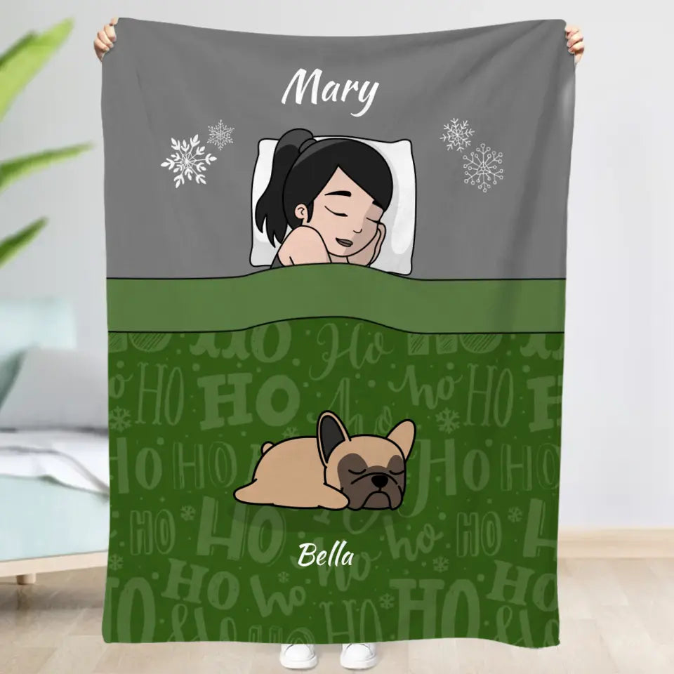 Christmas cuddle time with pets Single - Personalised blanket