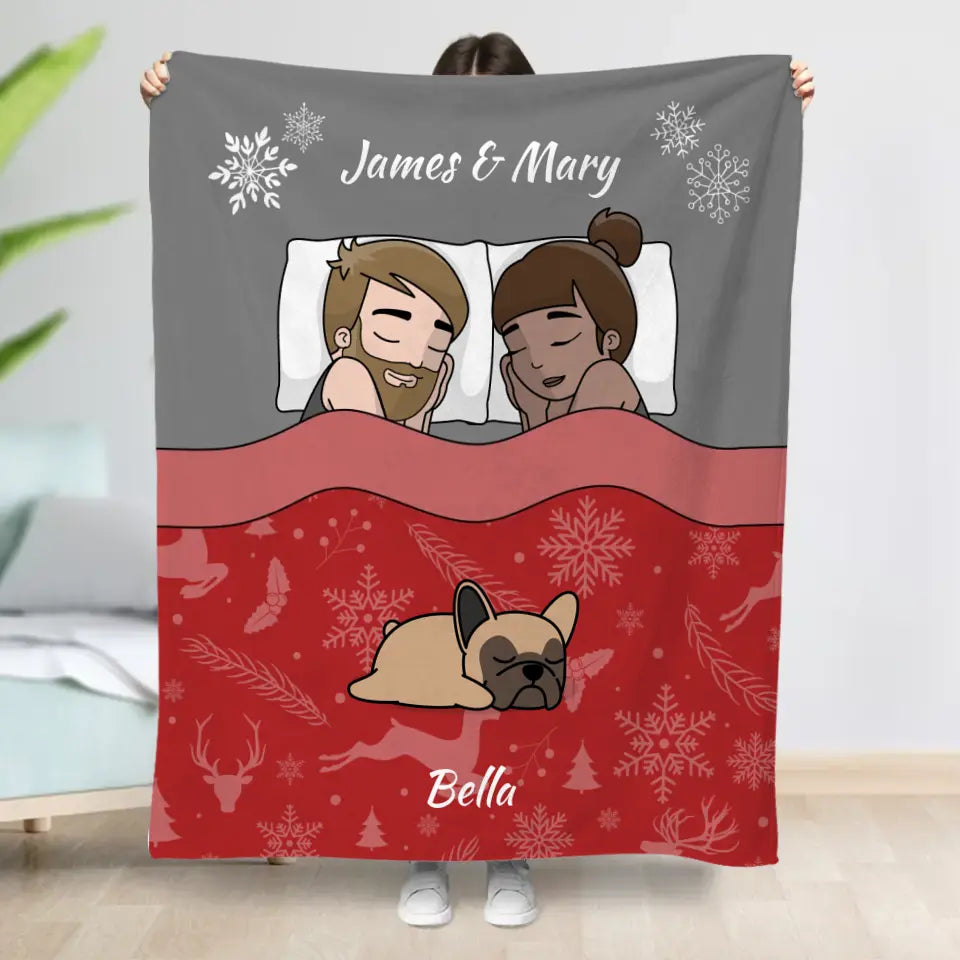 Christmas cuddle time with pets - Personalised Blanket