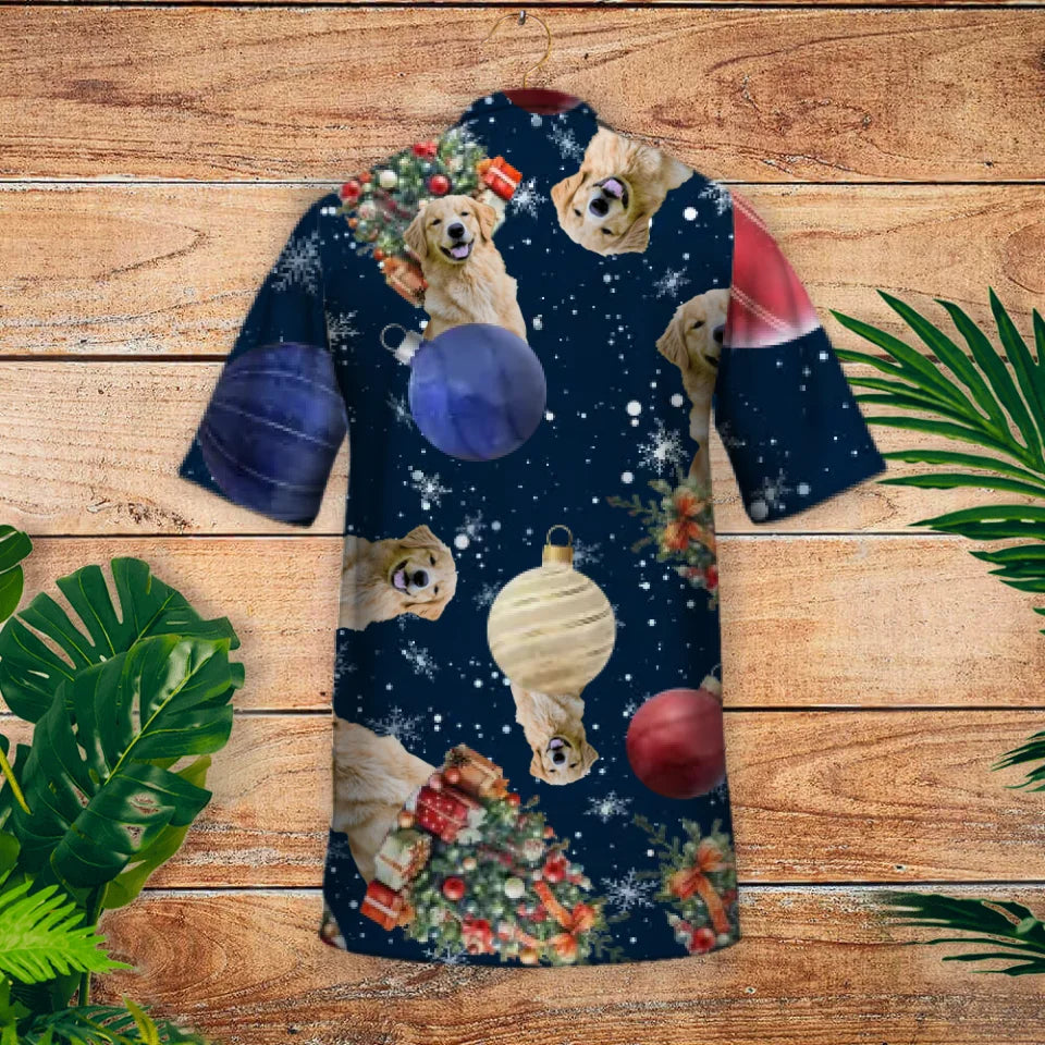 Photo with Christmas pattern - Personalised Hawaiian Shirt