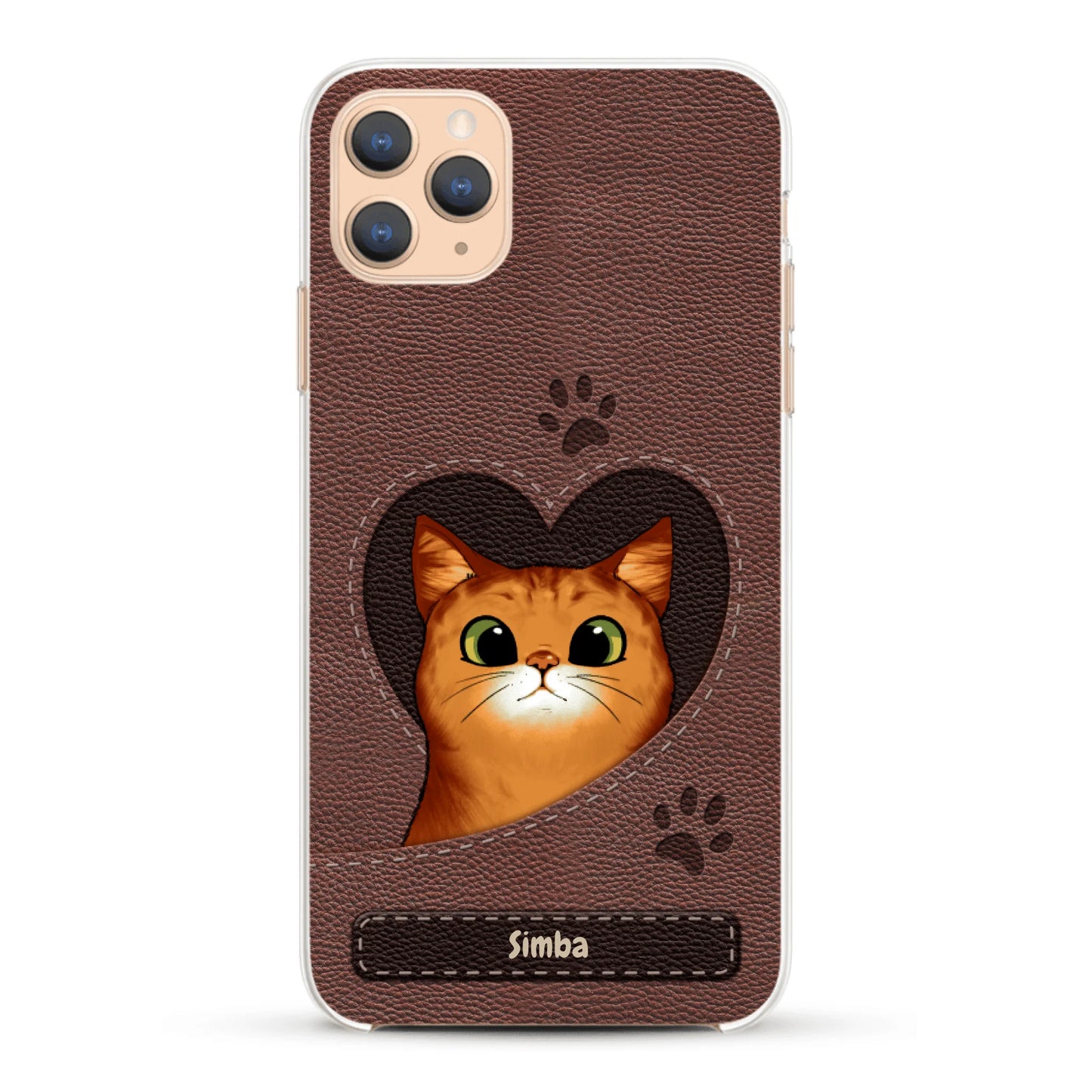 Cat heart leather look - Personalised Phone Case