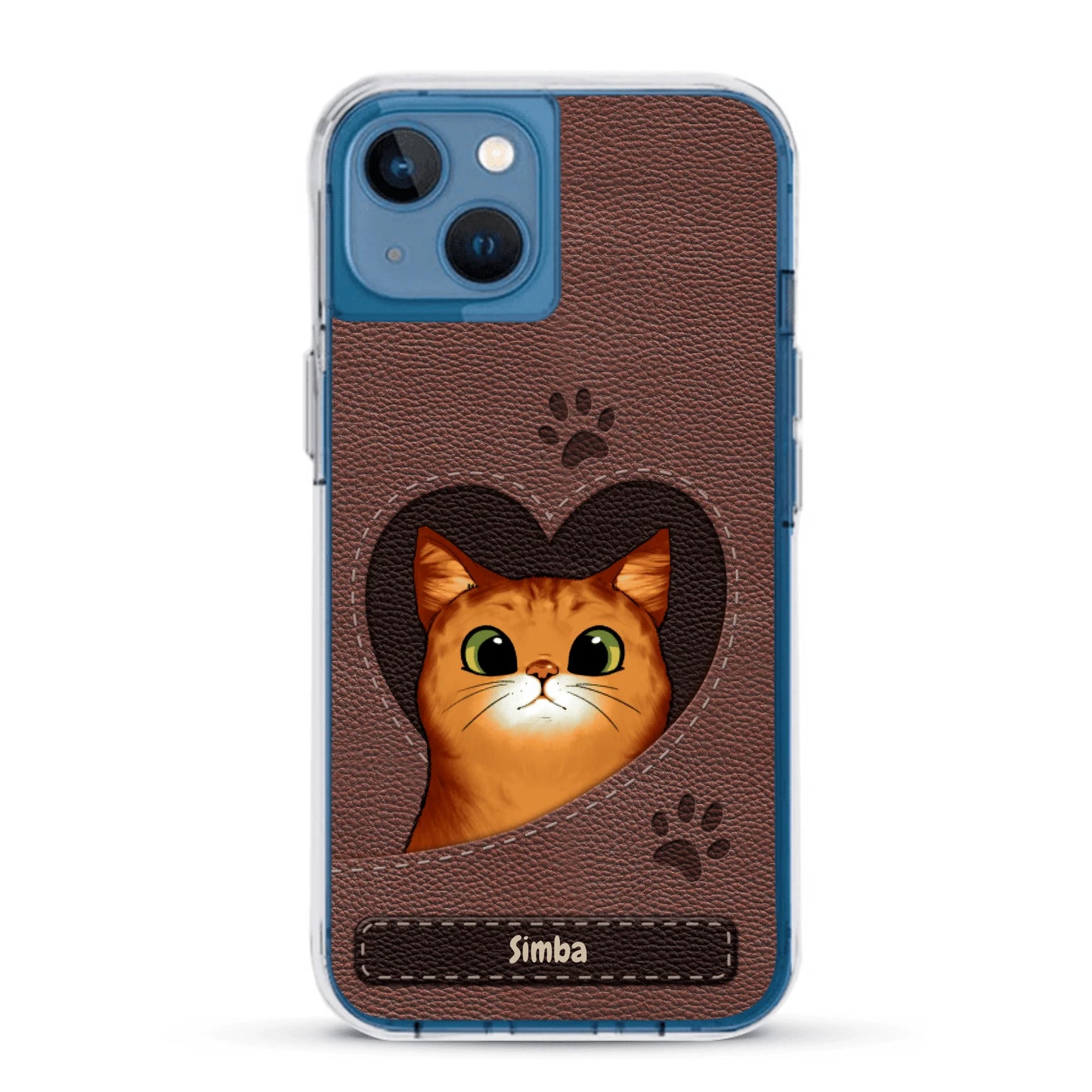 Cat heart leather look - Personalised Phone Case