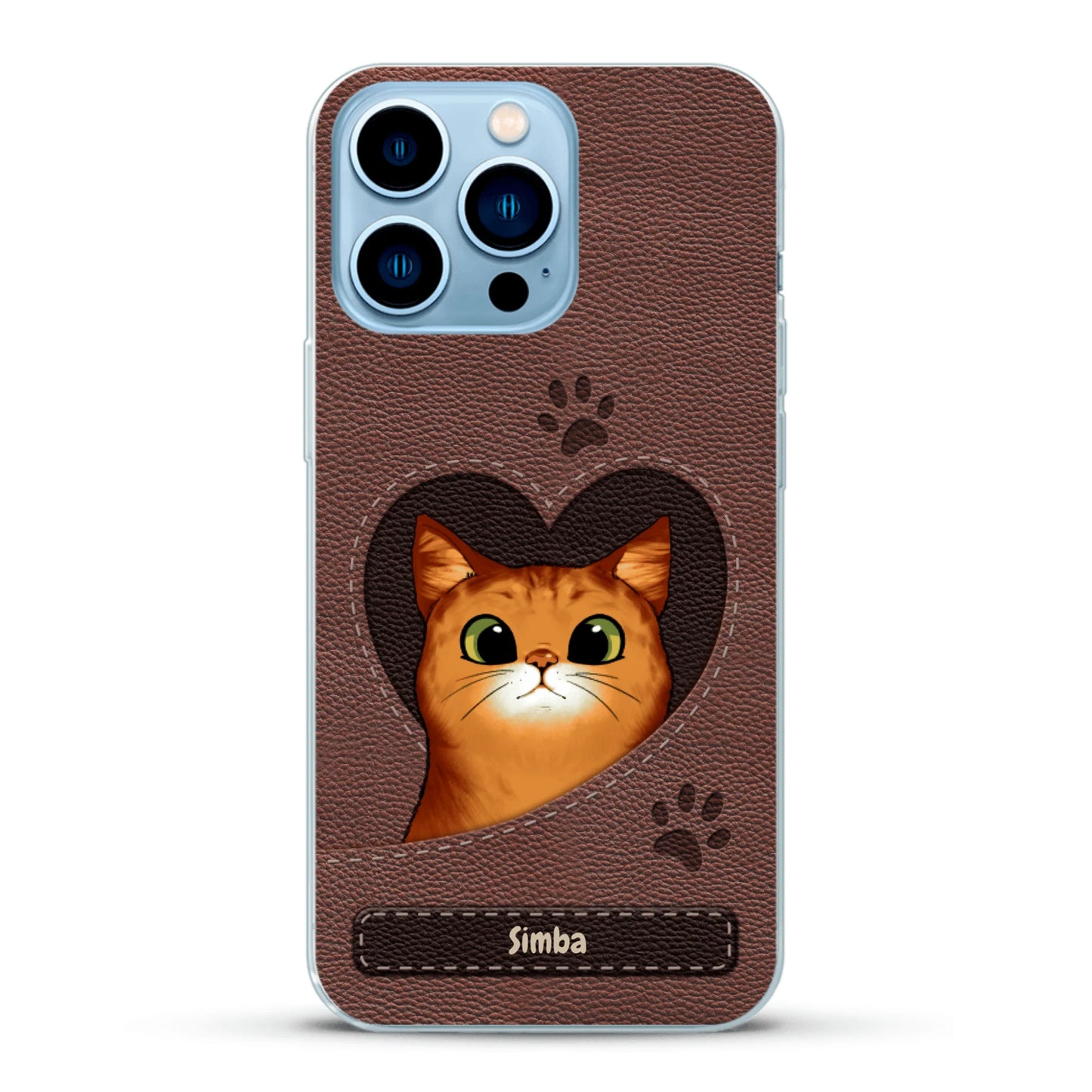 Cat heart leather look - Personalised Phone Case