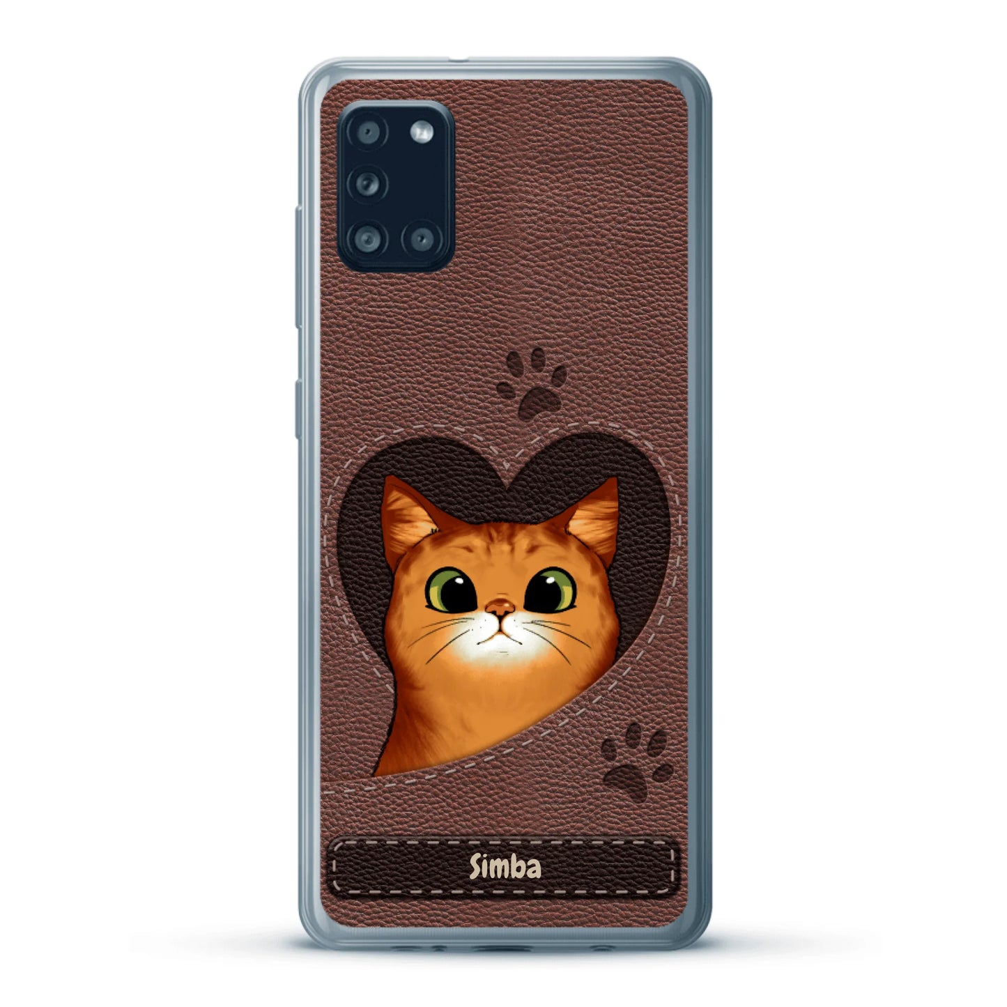 Cat heart leather look - Personalised Phone Case