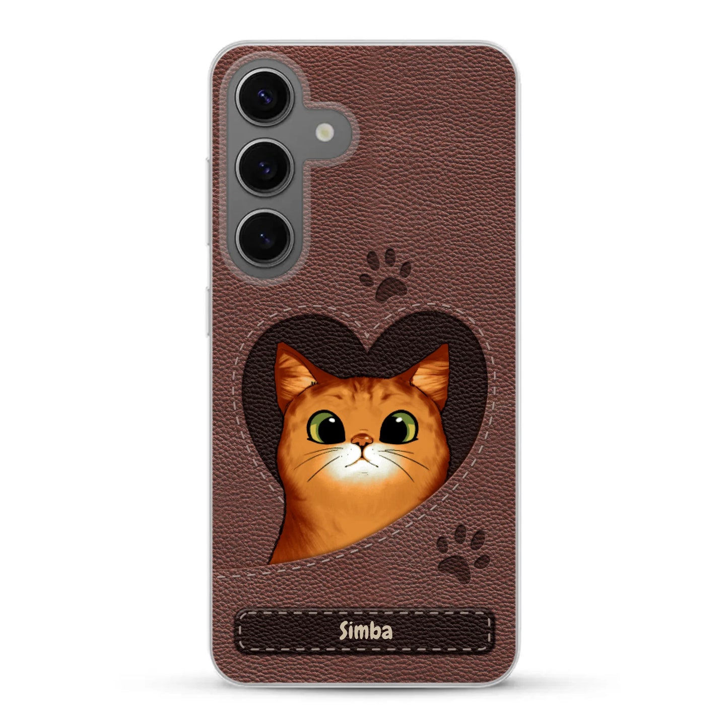 Cat heart leather look - Personalised Phone Case