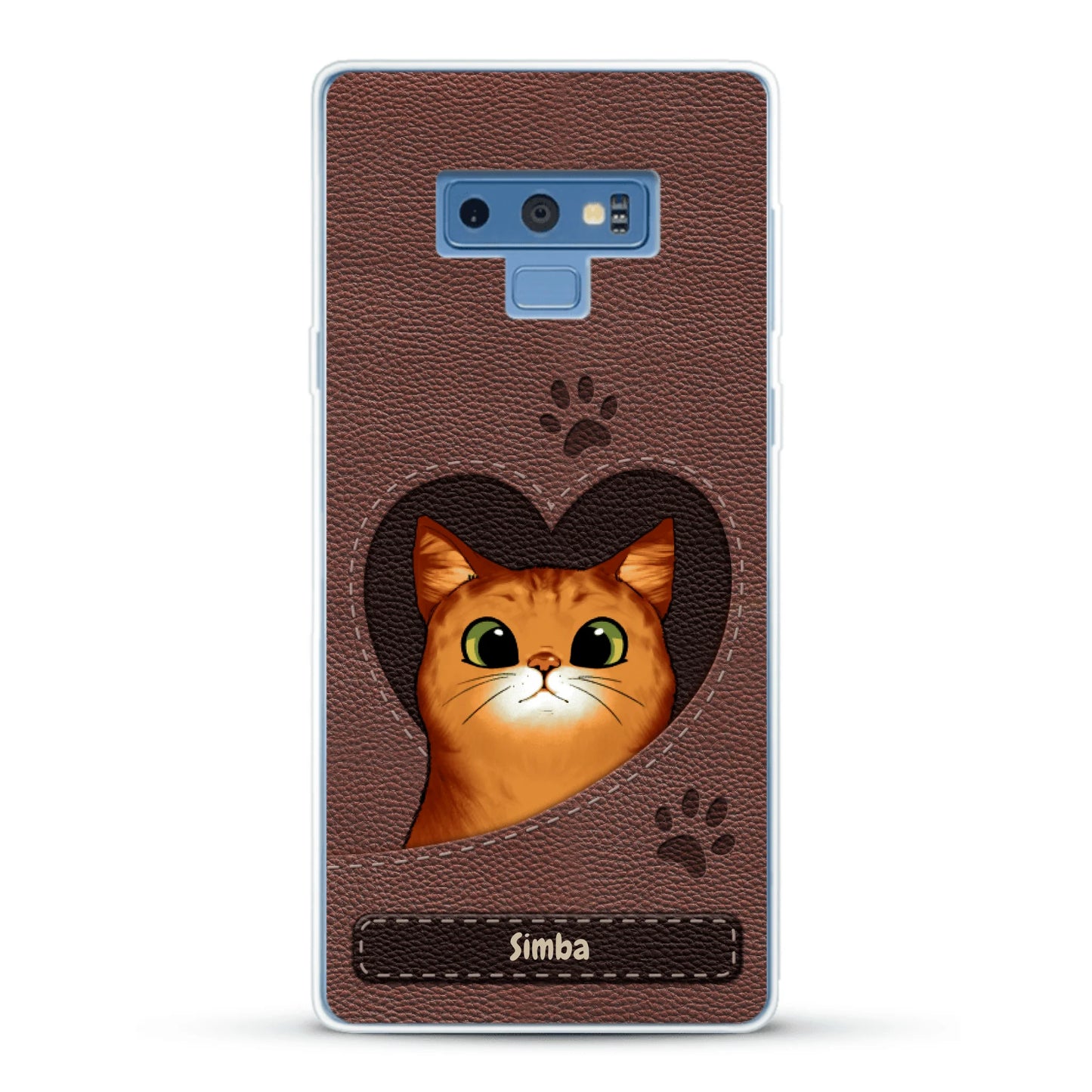 Cat heart leather look - Personalised Phone Case