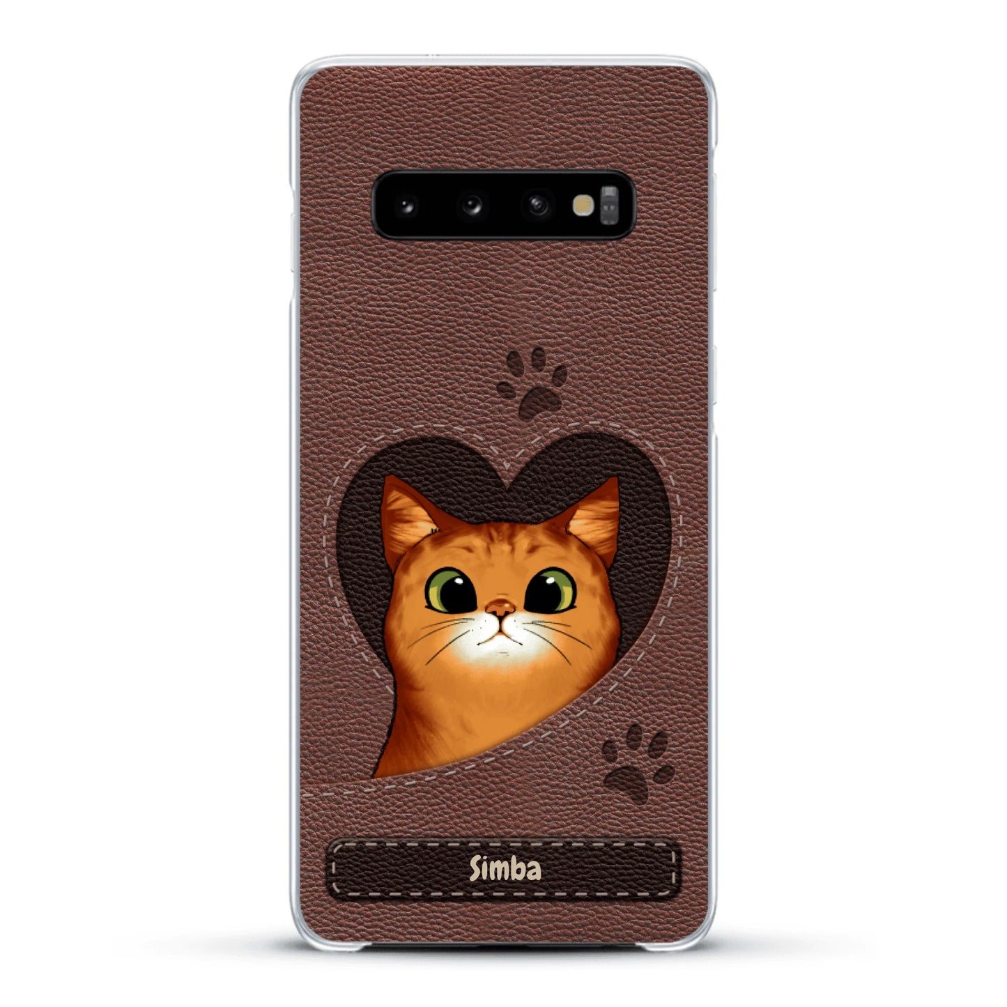 Cat heart leather look - Personalised Phone Case