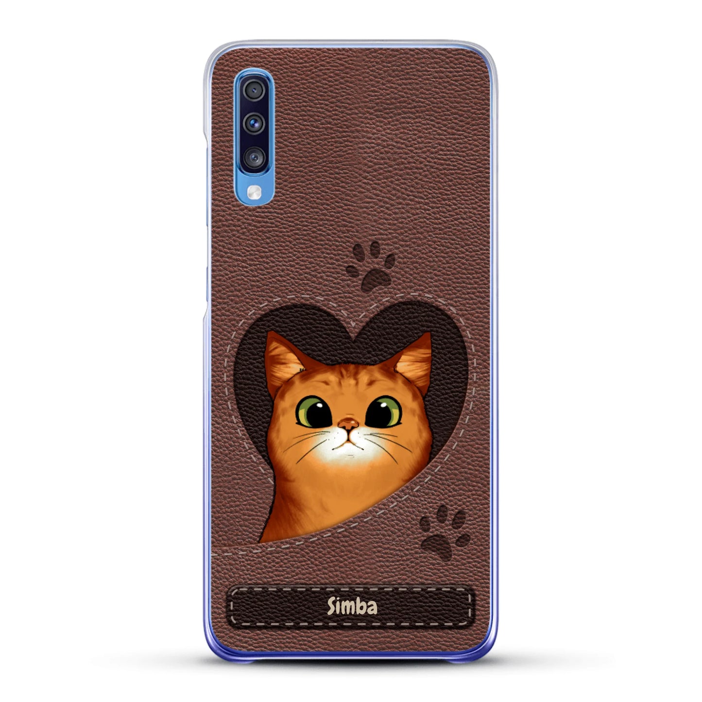 Cat heart leather look - Personalised Phone Case