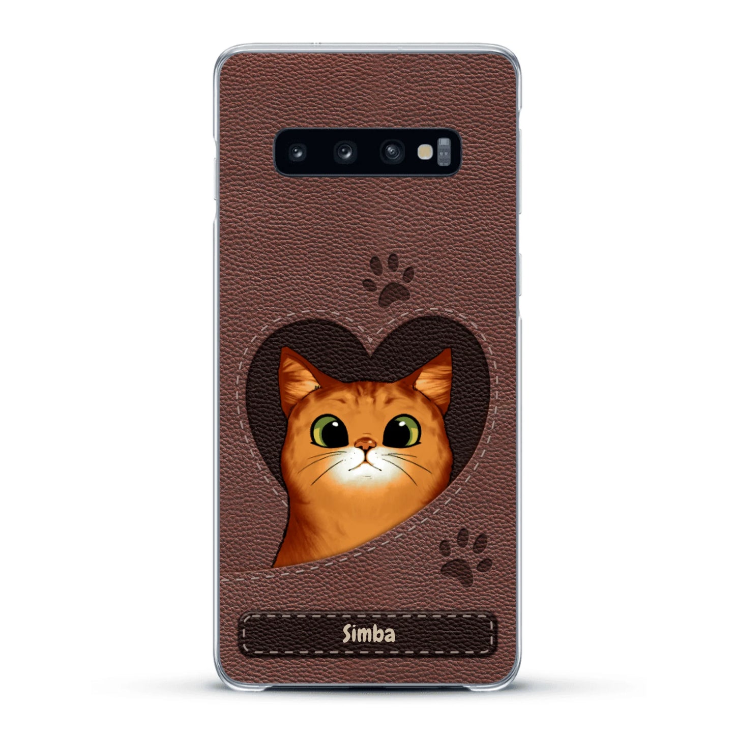 Cat heart leather look - Personalised Phone Case