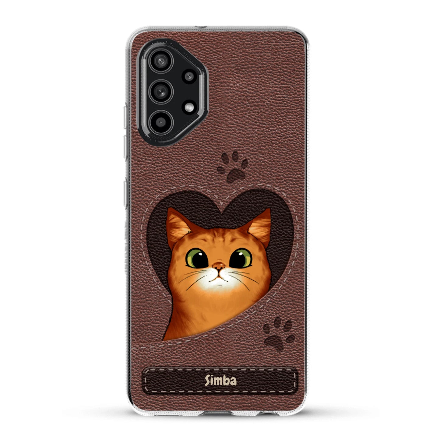 Cat heart leather look - Personalised Phone Case