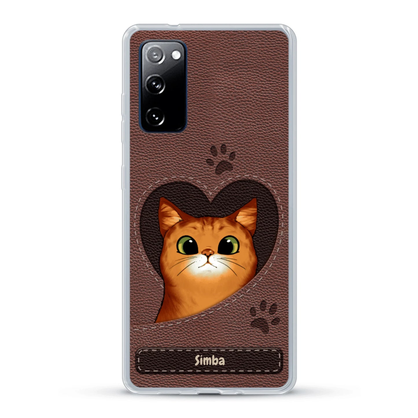Cat heart leather look - Personalised Phone Case