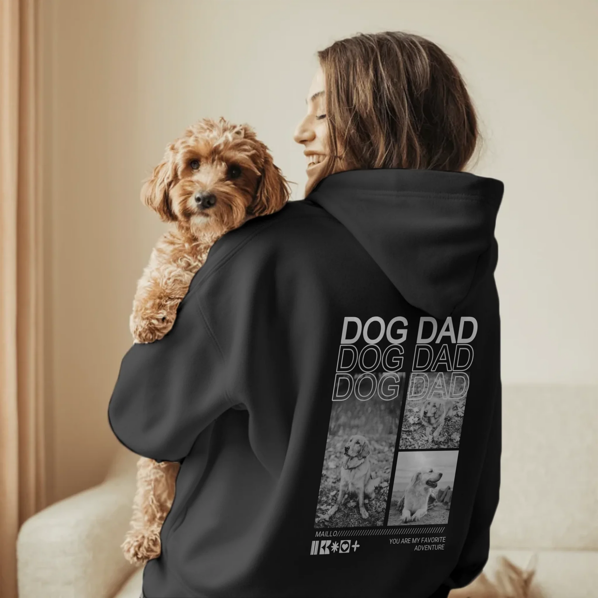 Woman in Living Room Holding Dog - Black