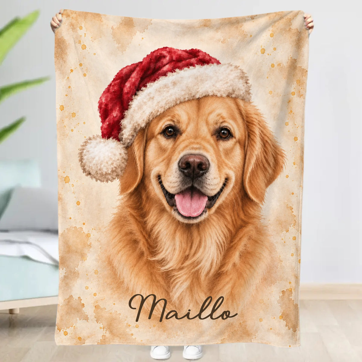 Personalised Blanket -  Santa Hat Watercolour Portrait