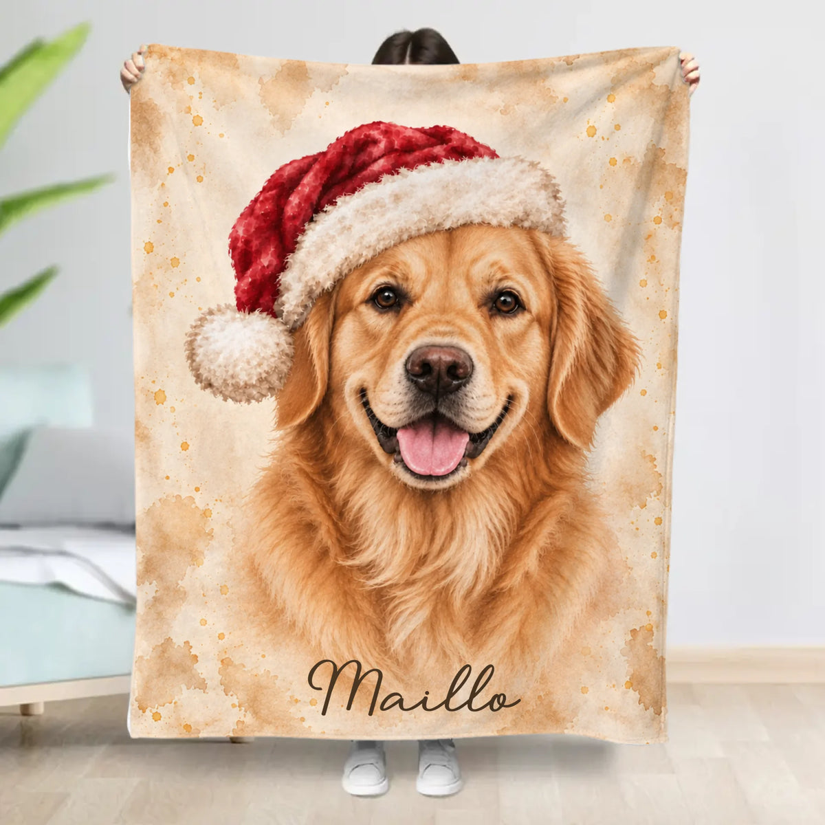Personalised Blanket -  Santa Hat Watercolour Portrait