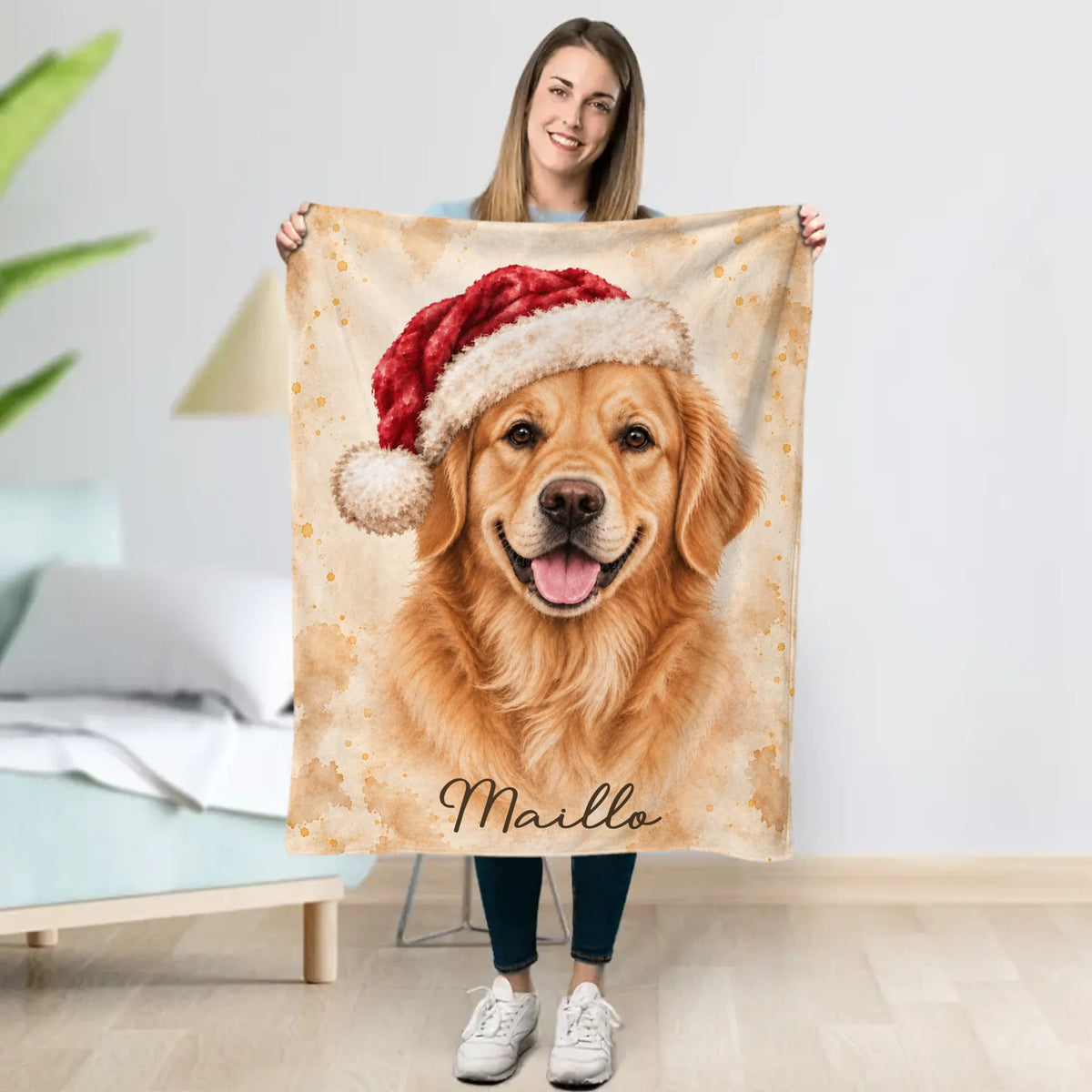 Personalised Blanket -  Santa Hat Watercolour Portrait