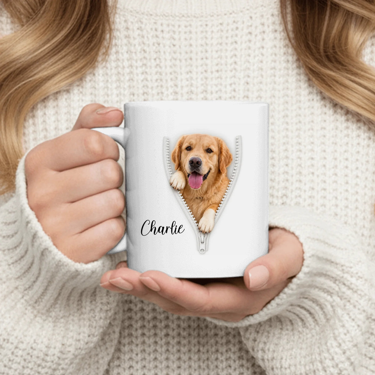 Personalised Mug - 3D Zipper Peeking Photo & Name