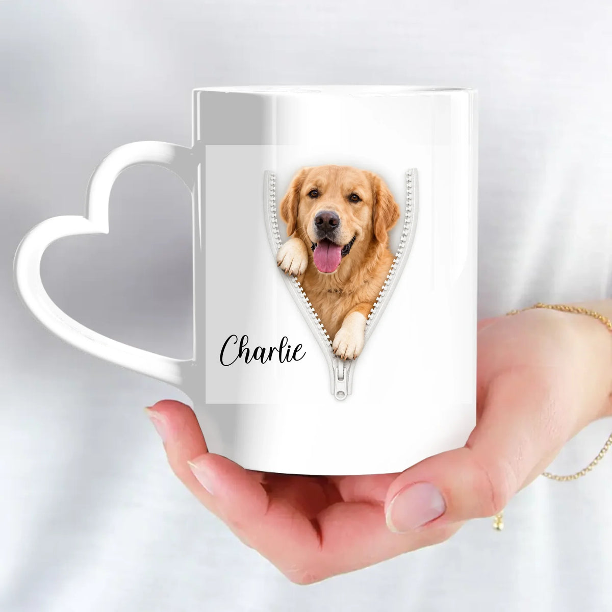 Personalised Mug - 3D Zipper Peeking Photo & Name