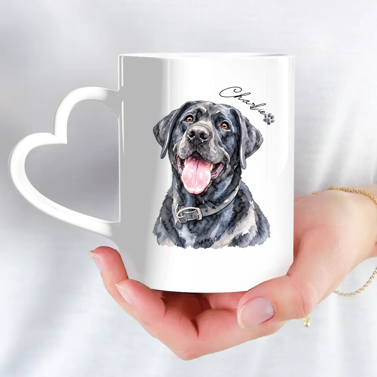 Personalised Mug - Watercolor Pet Portrait & Paw Print