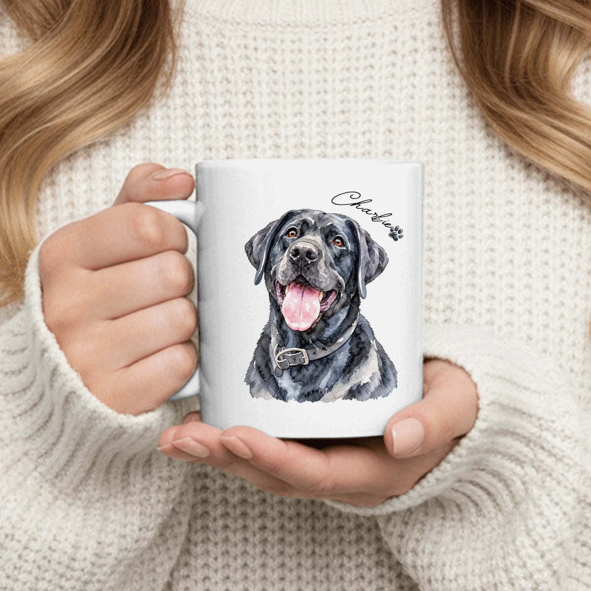 Personalised Mug - Watercolor Pet Portrait & Paw Print