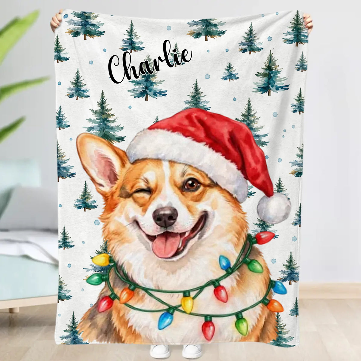 Personalised Blanket - Hand Drawn Christmas Santa Dog