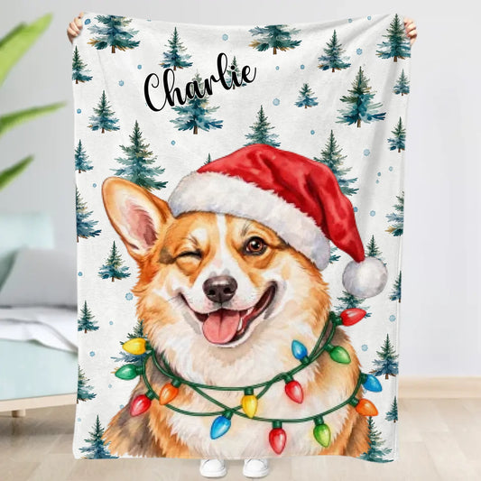 Personalised Blanket - Hand Drawn Christmas Santa Dog