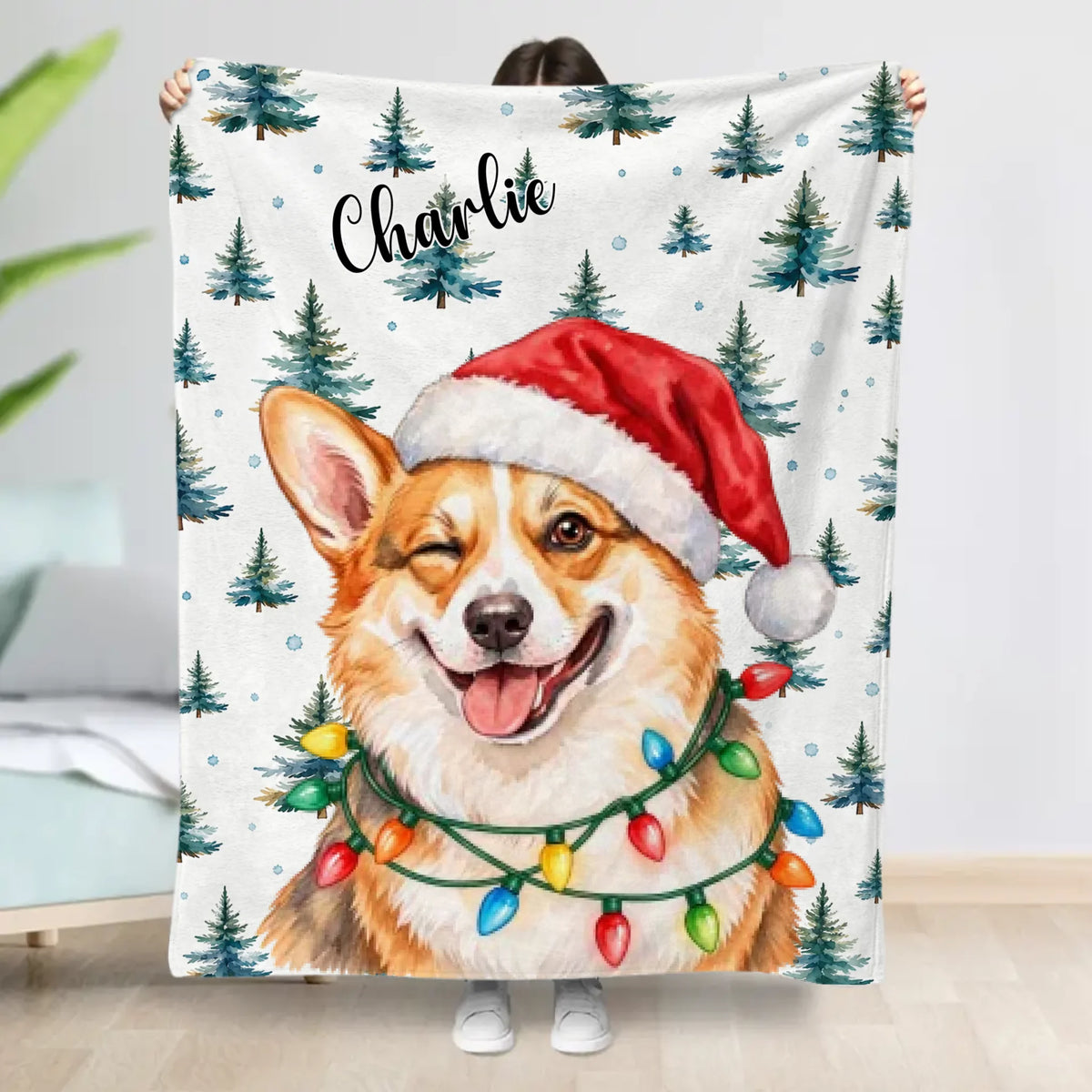 Personalised Blanket - Hand Drawn Christmas Santa Dog