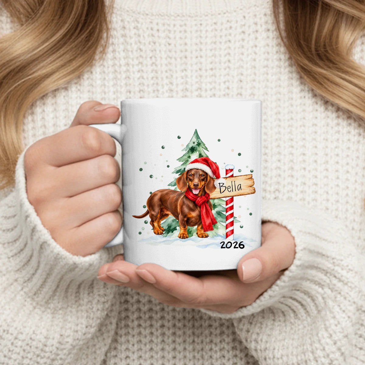 Personalised Mug - Watercolor Christmas Tree Pet