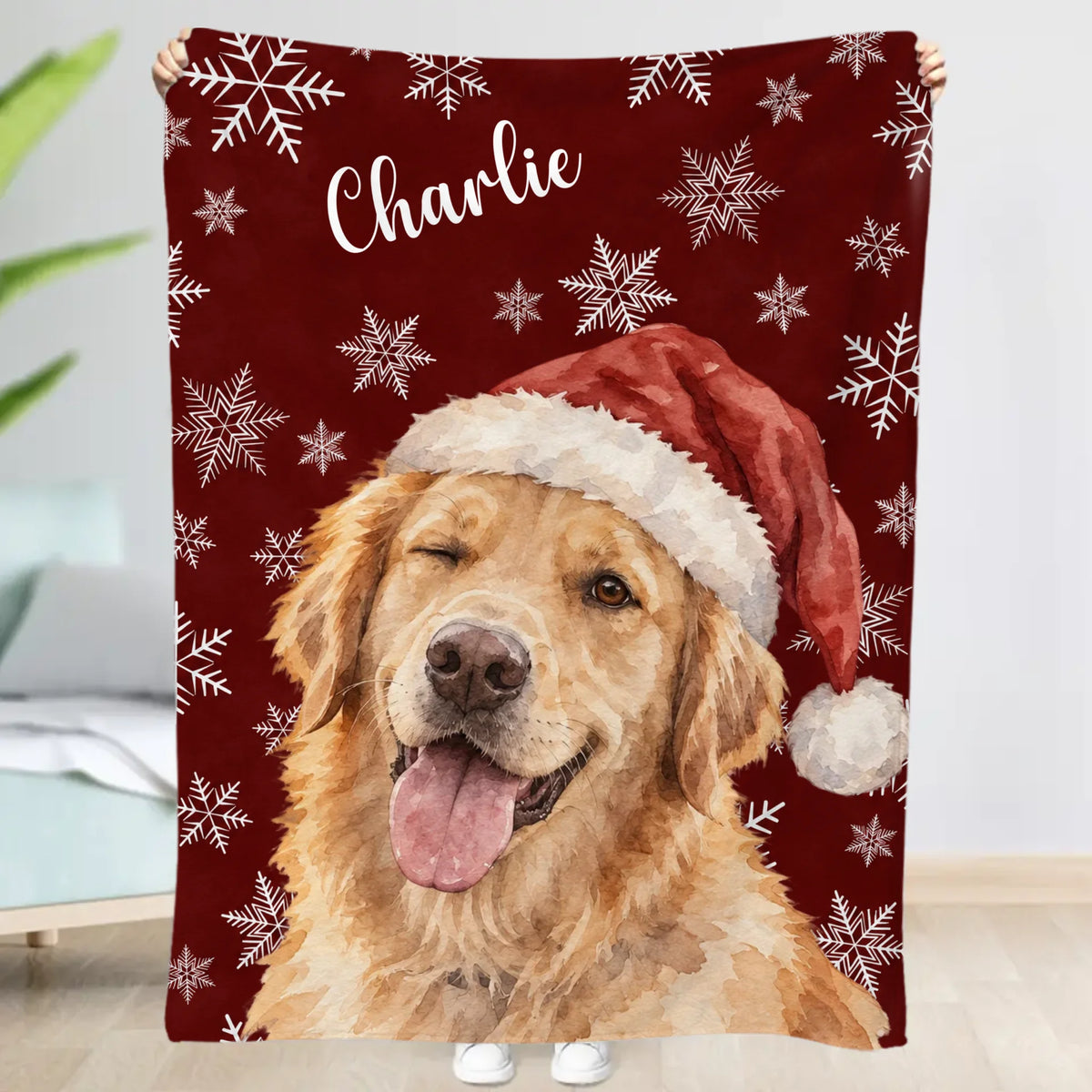 Personalised Blanket - Christmas Snowflake Dog Portrait