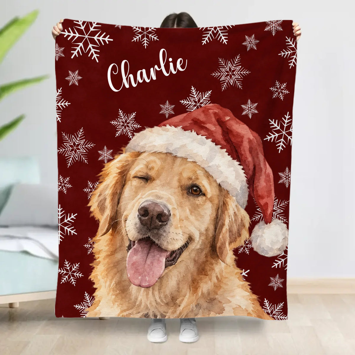 Personalised Blanket - Christmas Snowflake Dog Portrait