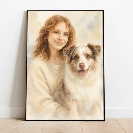 Personalised Poster - Pet & Owner Watercolour Portrait
