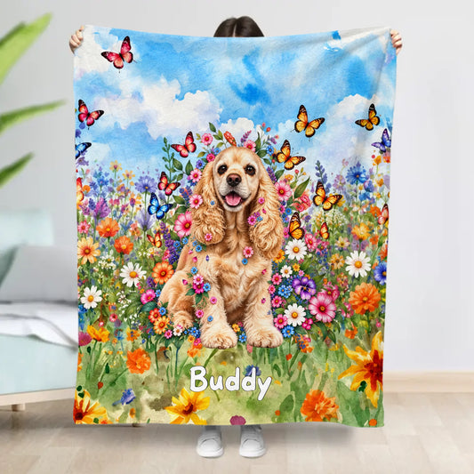 Personalised Blanket - Watercolour Floral Meadow Duo Pets
