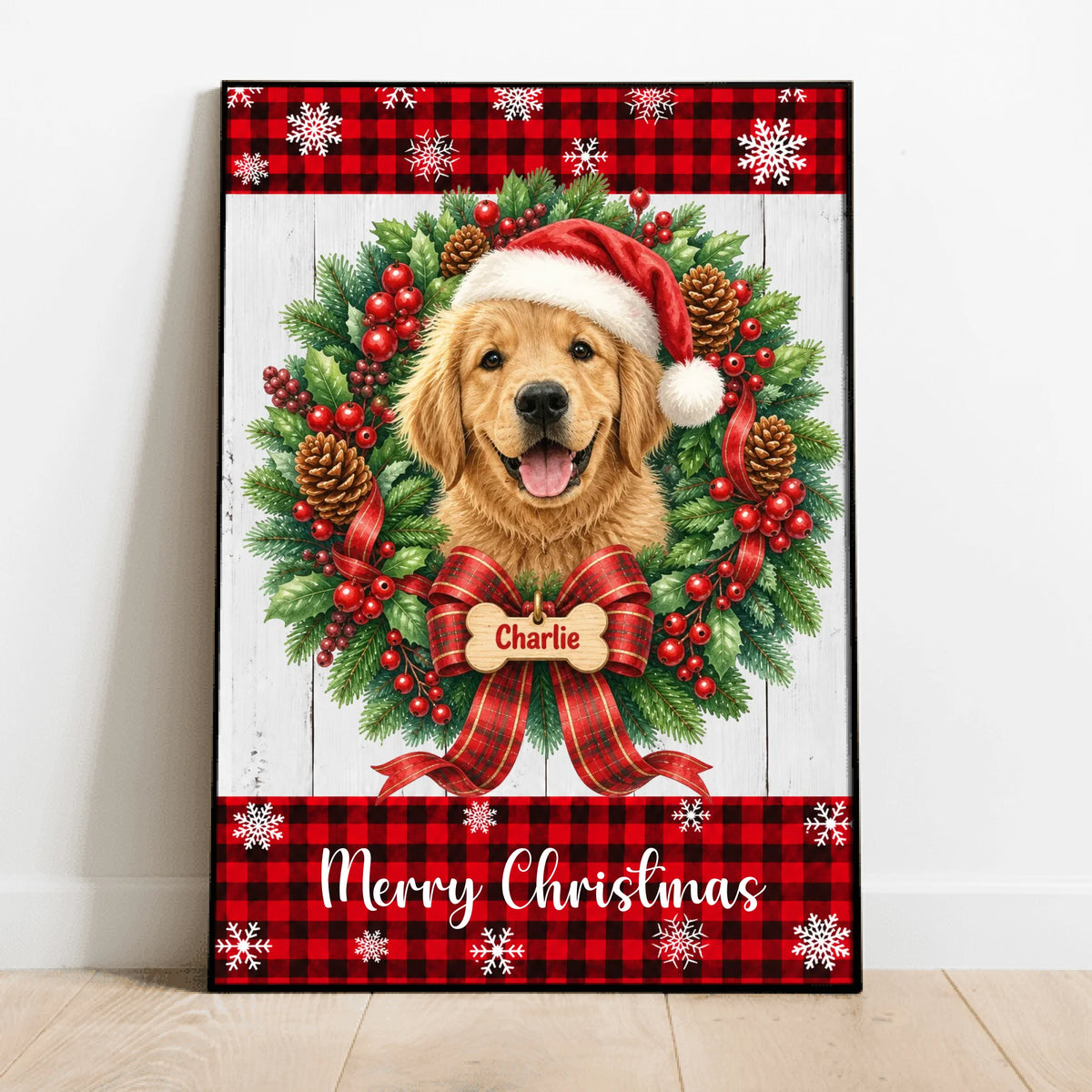 Personalised Poster - Wreath Christmas Pet