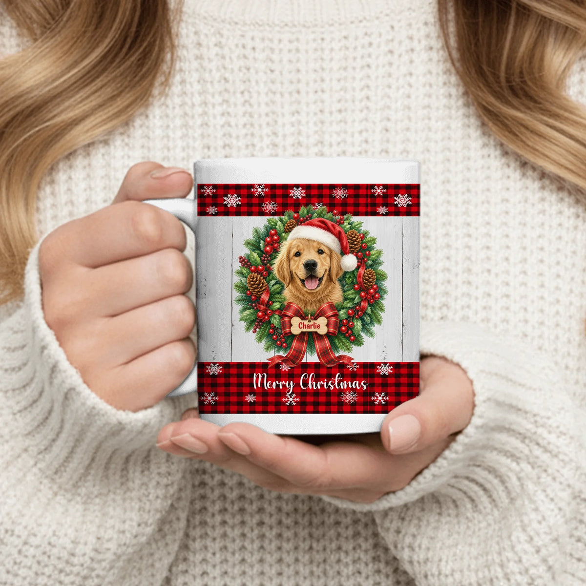Personalised Mug - Wreath Christmas Pet