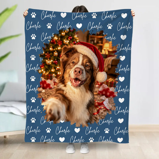 Personalised Blanket - Photo Christmas Dog Selfie Humor