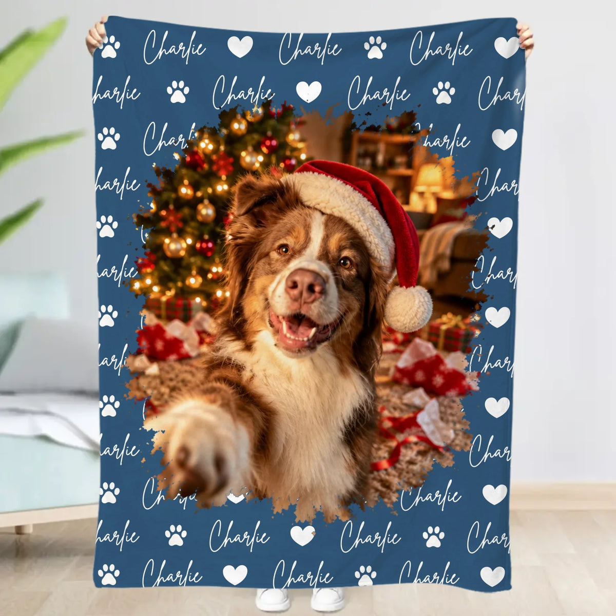 Personalised Blanket - Photo Christmas Dog Selfie Humor