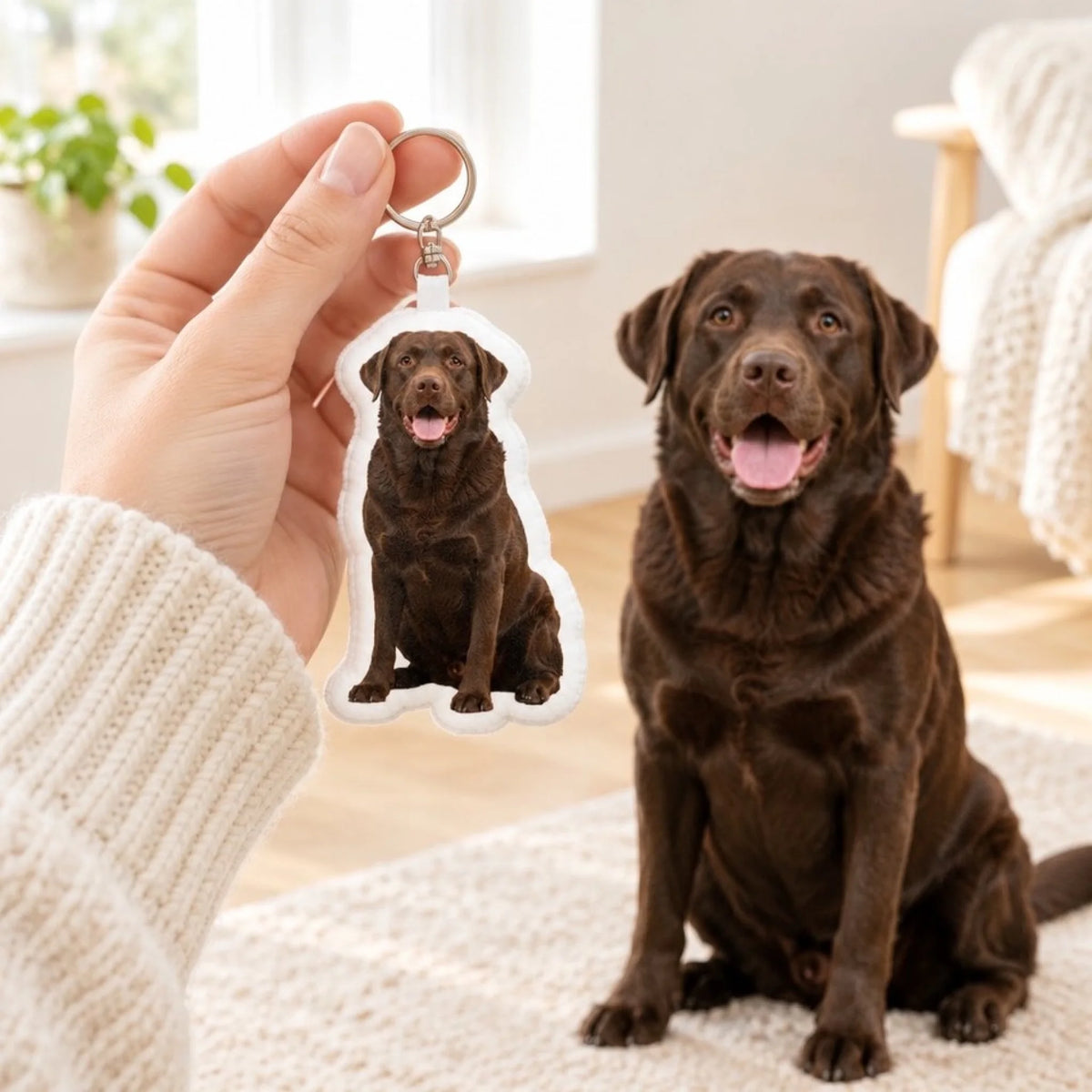 Personalised Shaped Keychain - Your Photo With Dog gift for dog owners - hero hand - Pet Printed
