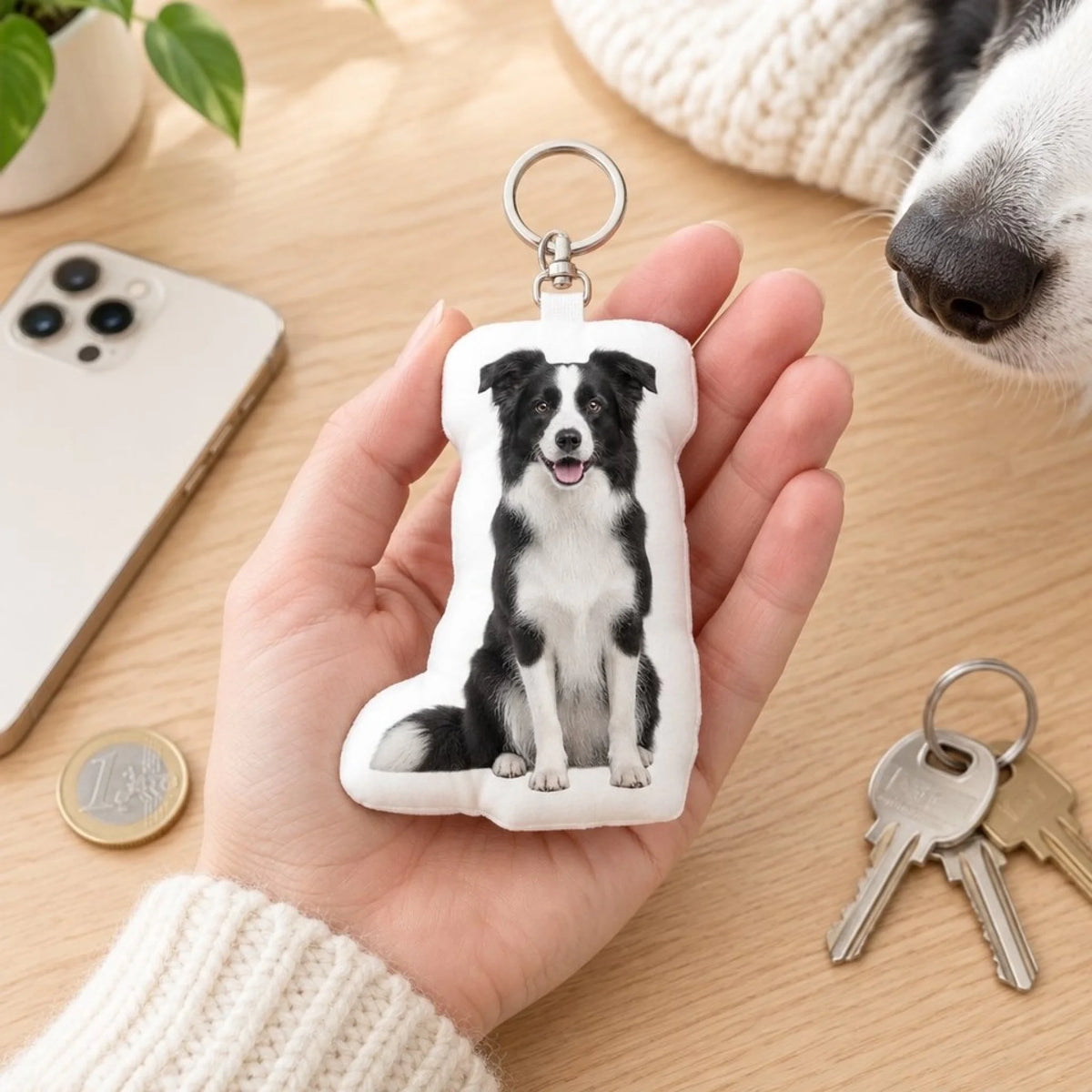 Personalised Shaped Keychain - Your Photo With Dog gift for dog owners - scale in palm - Pet Printed